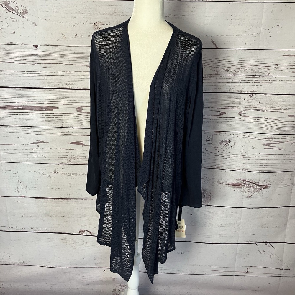 Emaline Sweater Womens Size 2X Navy Blue Midnight Open‎ Front Lightweight